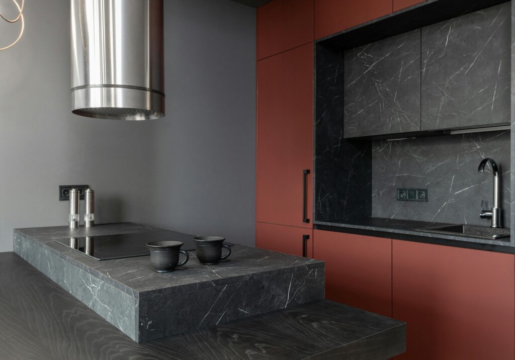 kitchen countertop leathered marble finishes
